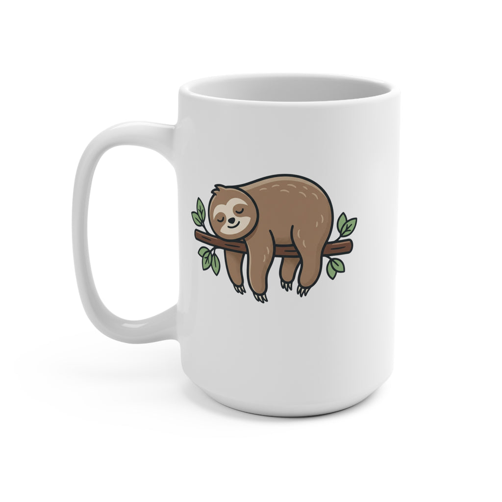 15oz Sloth Coffee Mug — Cute Lazy Sloth on Branch, Funny Animal Gift