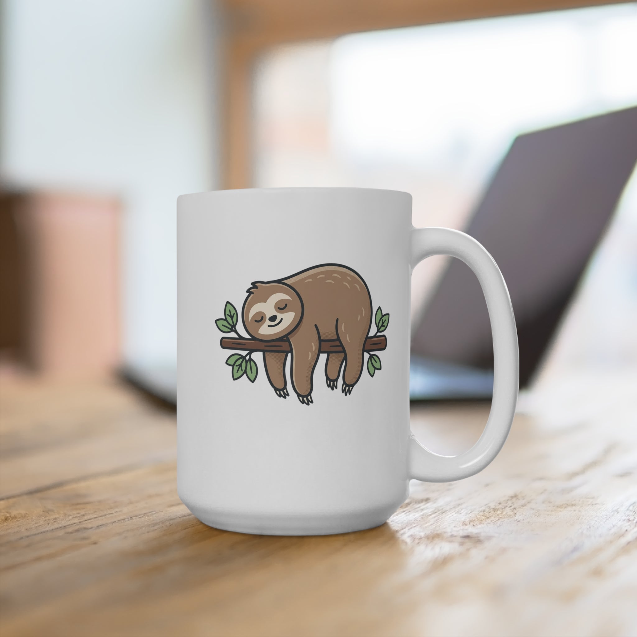 15oz Sloth Coffee Mug — Cute Lazy Sloth on Branch, Funny Animal Gift