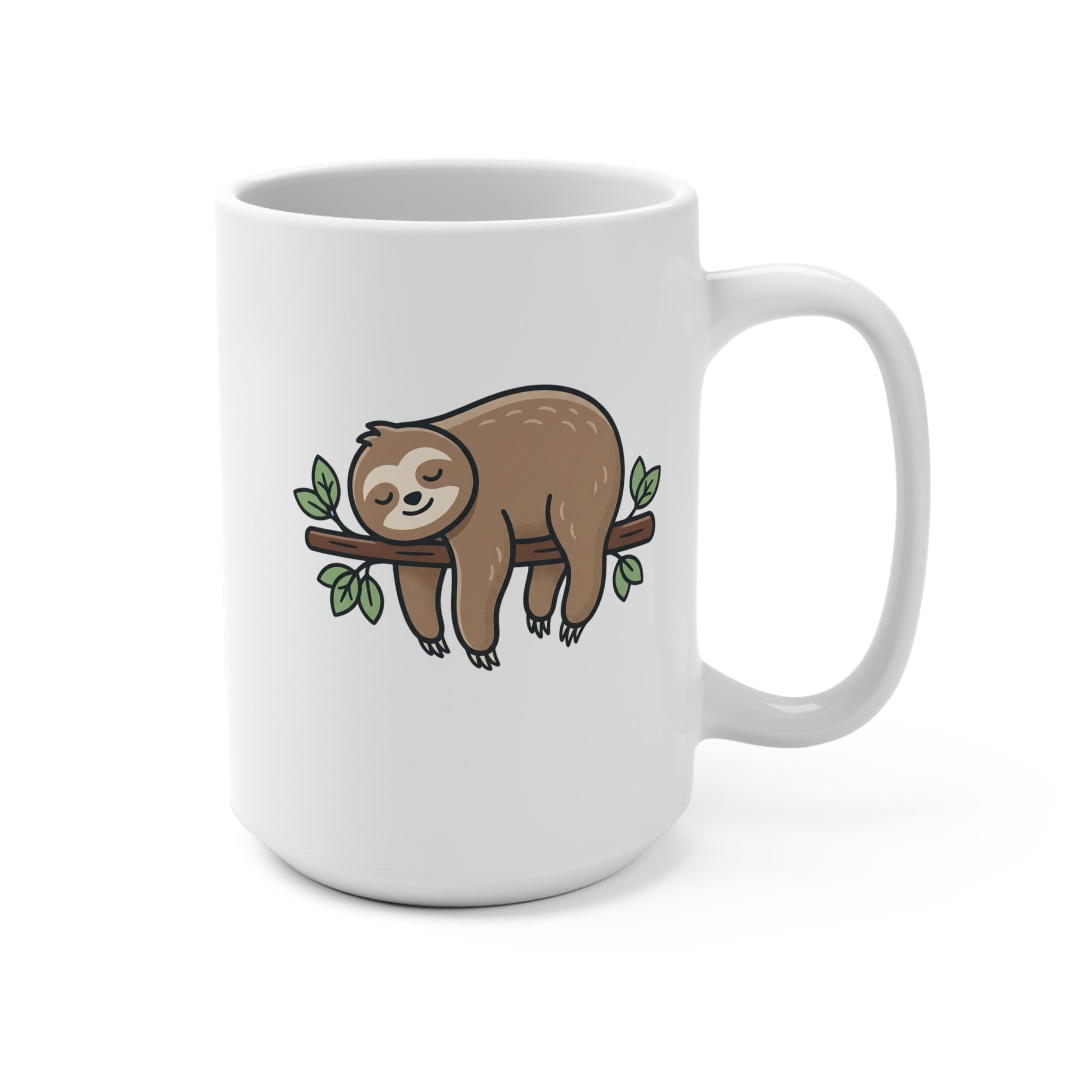 15oz Sloth Coffee Mug — Cute Lazy Sloth on Branch, Funny Animal Gift