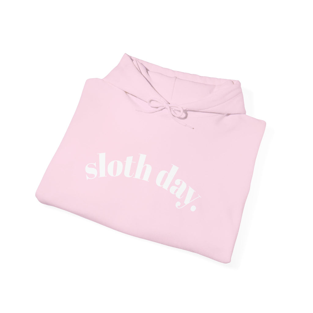 Sloth Day Hoodie — Minimal Sloth Day text hoodie